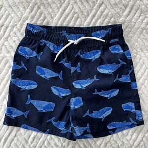 Janie and Jack Boys Navy Blue Whale Print Swim Trunks Size 5 Lined